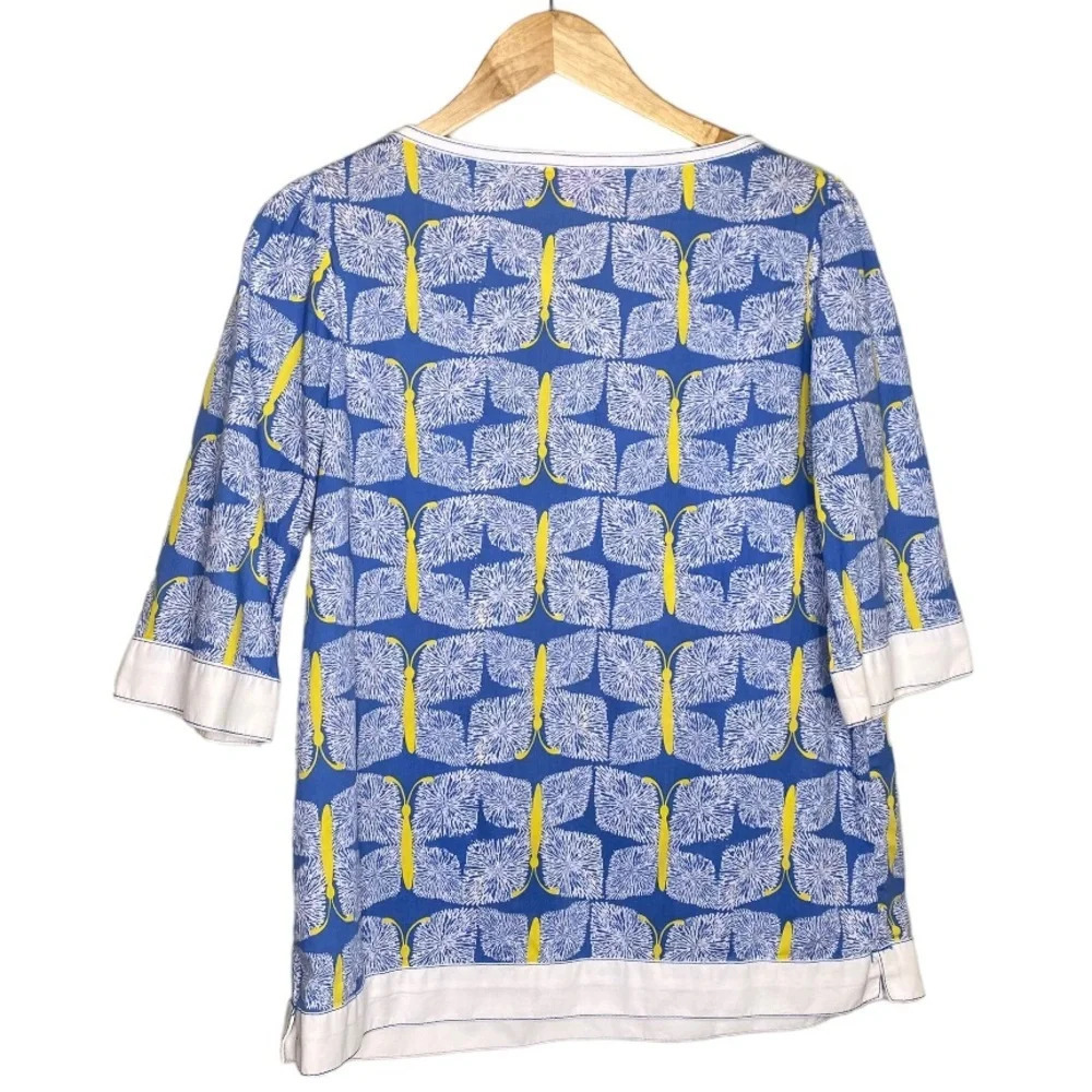Lilly Pulitzer Blue Yellow Butterfly Print Egan Pintuck Tunic Blouse Top Small - Picture 8 of 10
